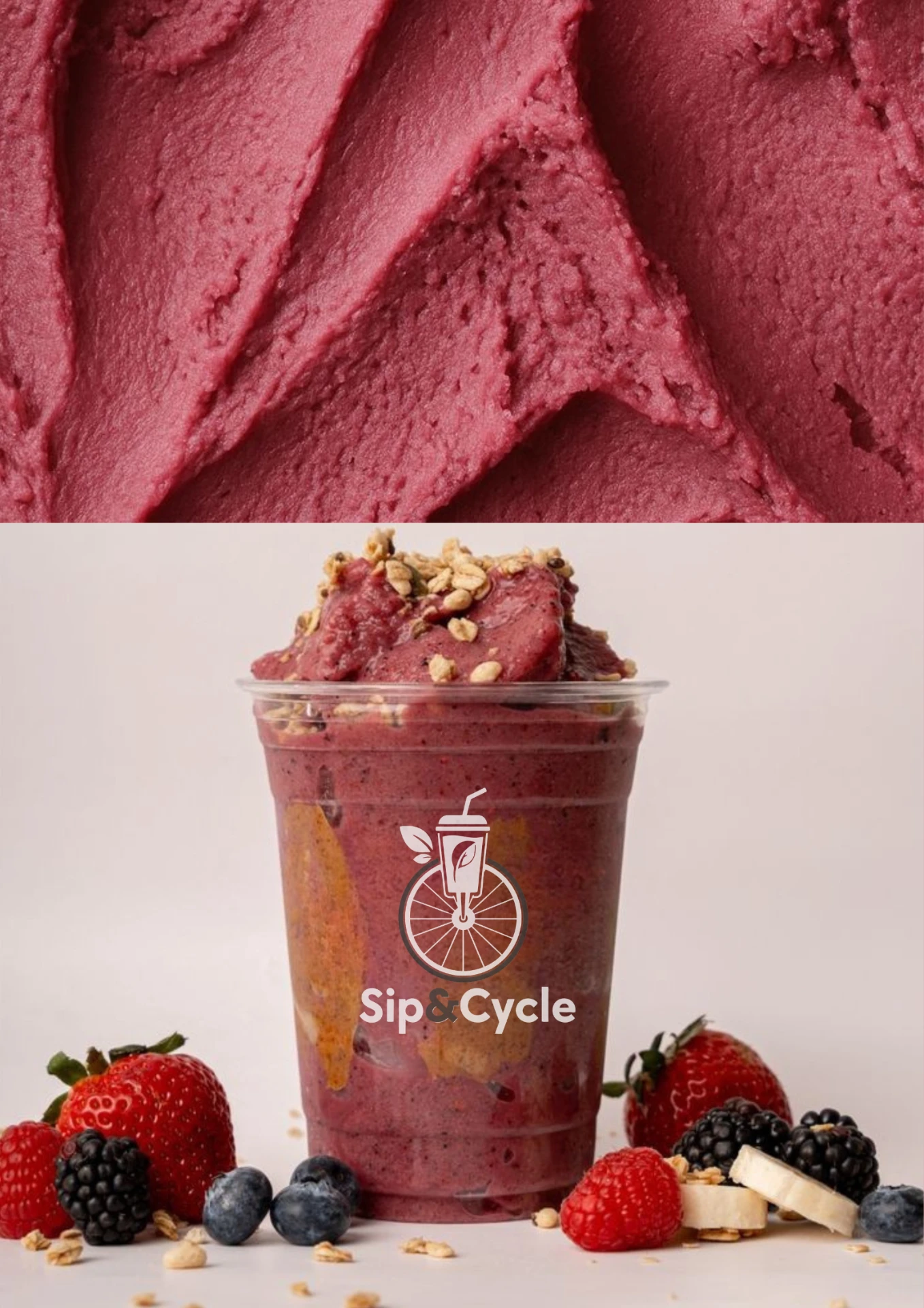Sip & Cycle berry smoothie with fresh berries and banana